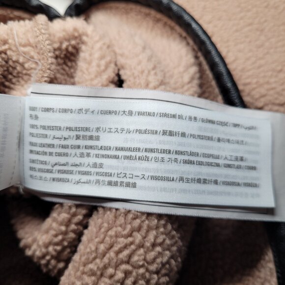 Abercrombie & Fitch Tan & Black Faux Leather Quilted Sherpa Fleece Pullover Sz L - Picture 6 of 11